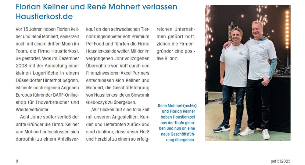 Florian Kellner und Rene Mahnert verlassen haustierkost.de